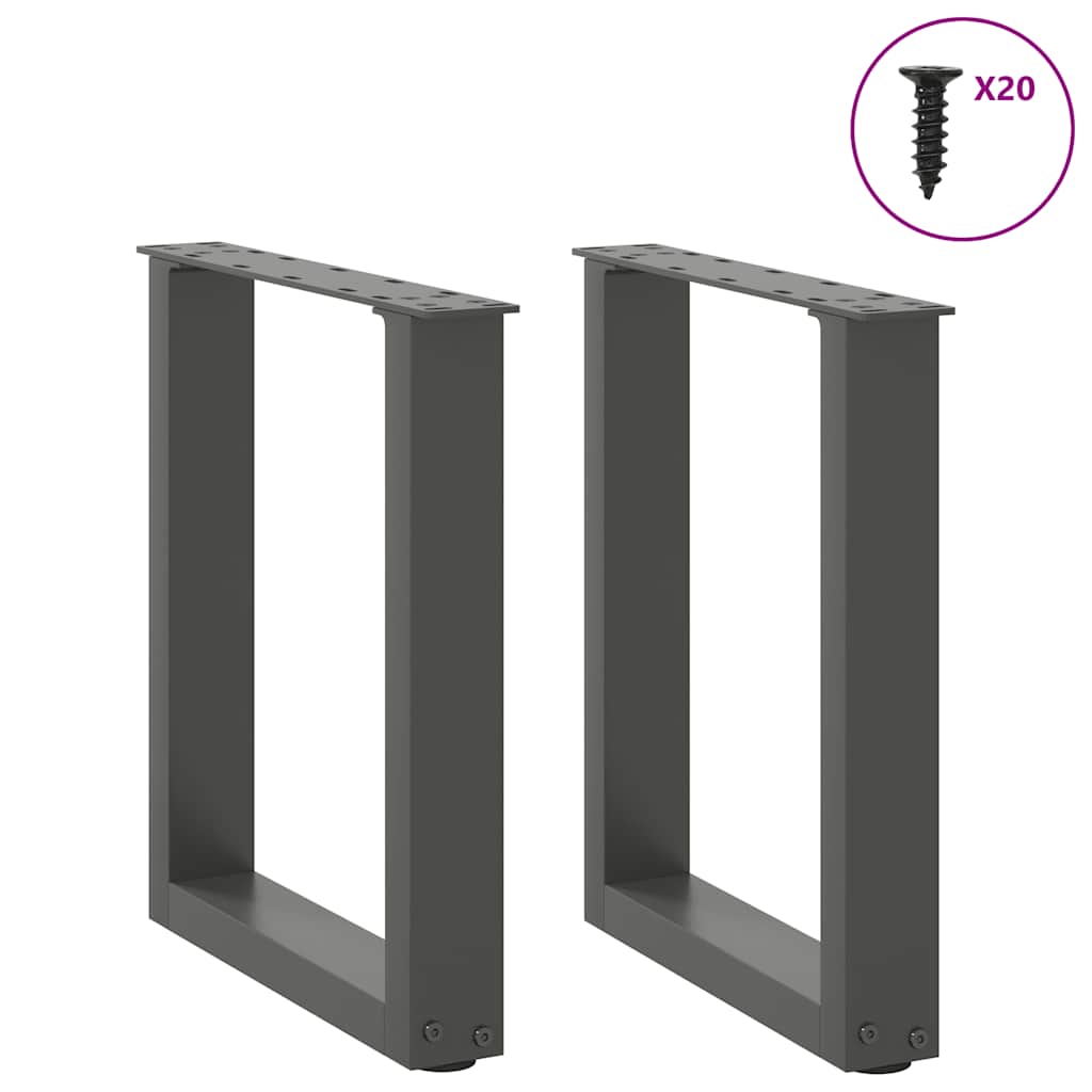 Pés para mesa de centro em forma de u, 2 peças, antracite, 38x(42-43) cm, aço