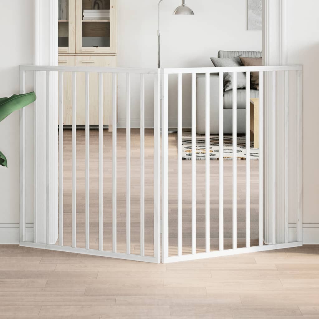 Portão para cães dobrável com 2 painéis, branco, 160 cm, madeira de álamo