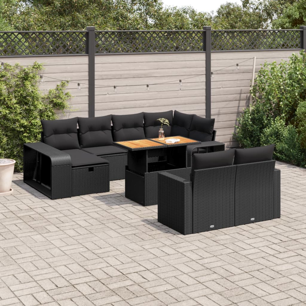11 Pcs conjunto sofás de jardim c/ almofadões vime PE preto