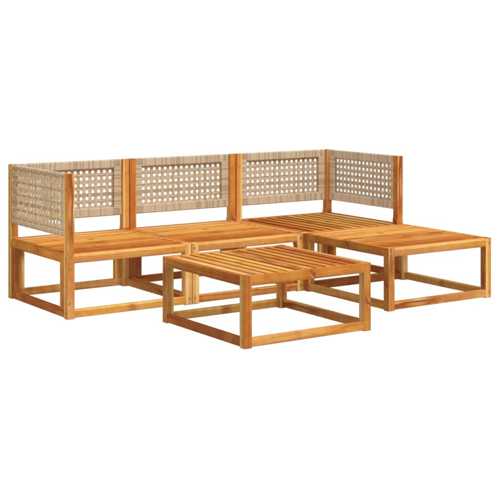 Conjunto de sofás de jardim de 5 peças com almofadas de madeira de acácia e vime