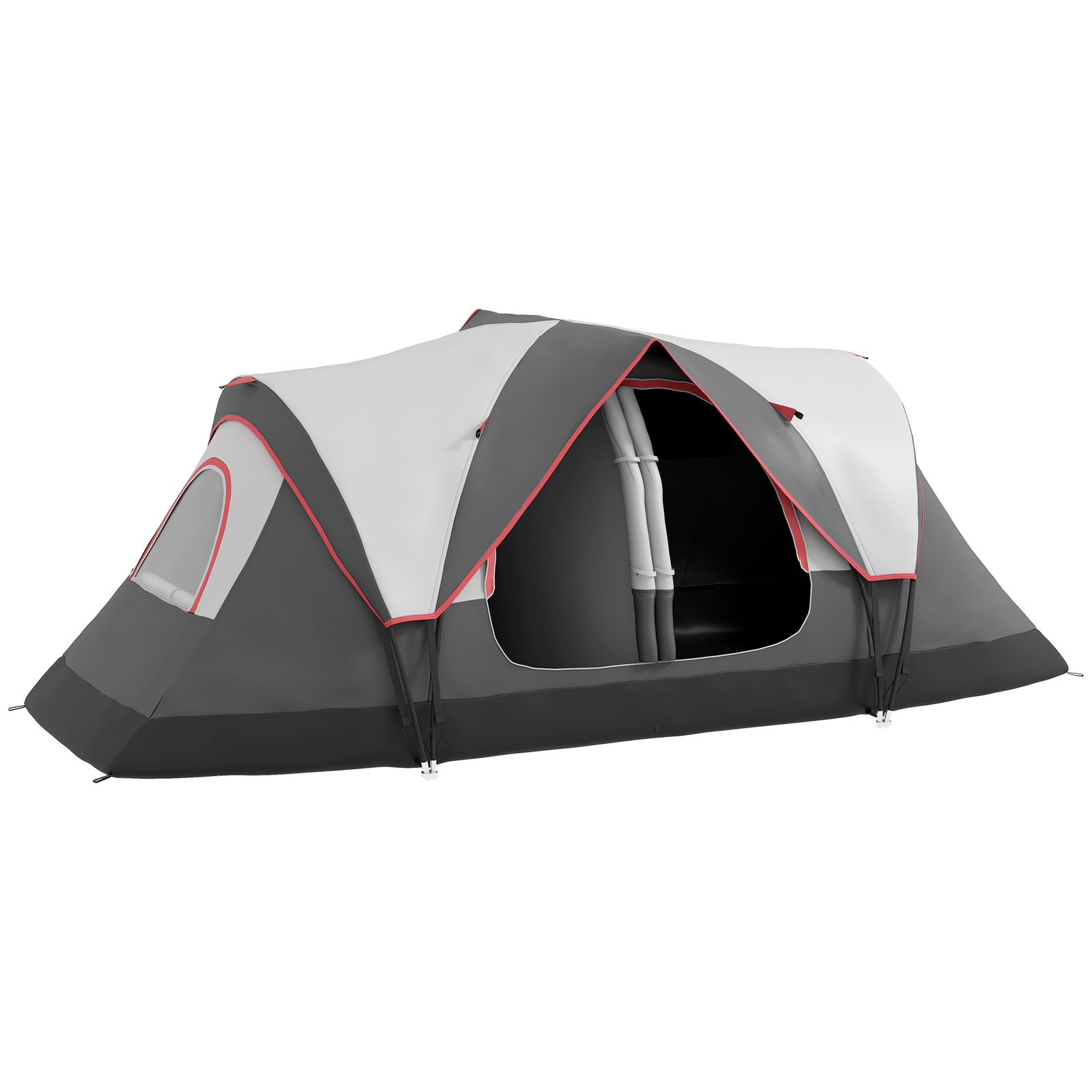Tenda de campismo familiar para 5-6 pessoas dobrável com 2 quartos e bolsa de transporte impermeável 450x215x180 cm cinza