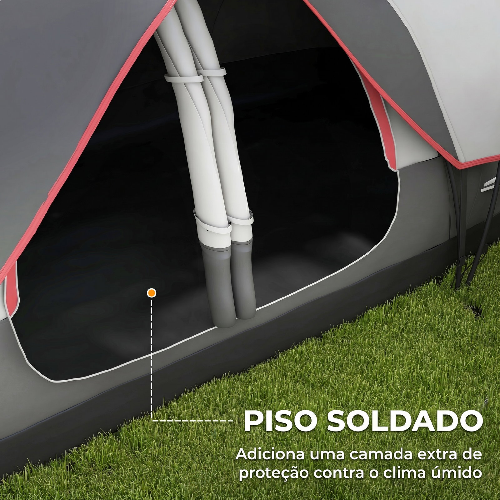 Tenda de campismo familiar para 5-6 pessoas dobrável com 2 quartos e bolsa de transporte impermeável 450x215x180 cm cinza
