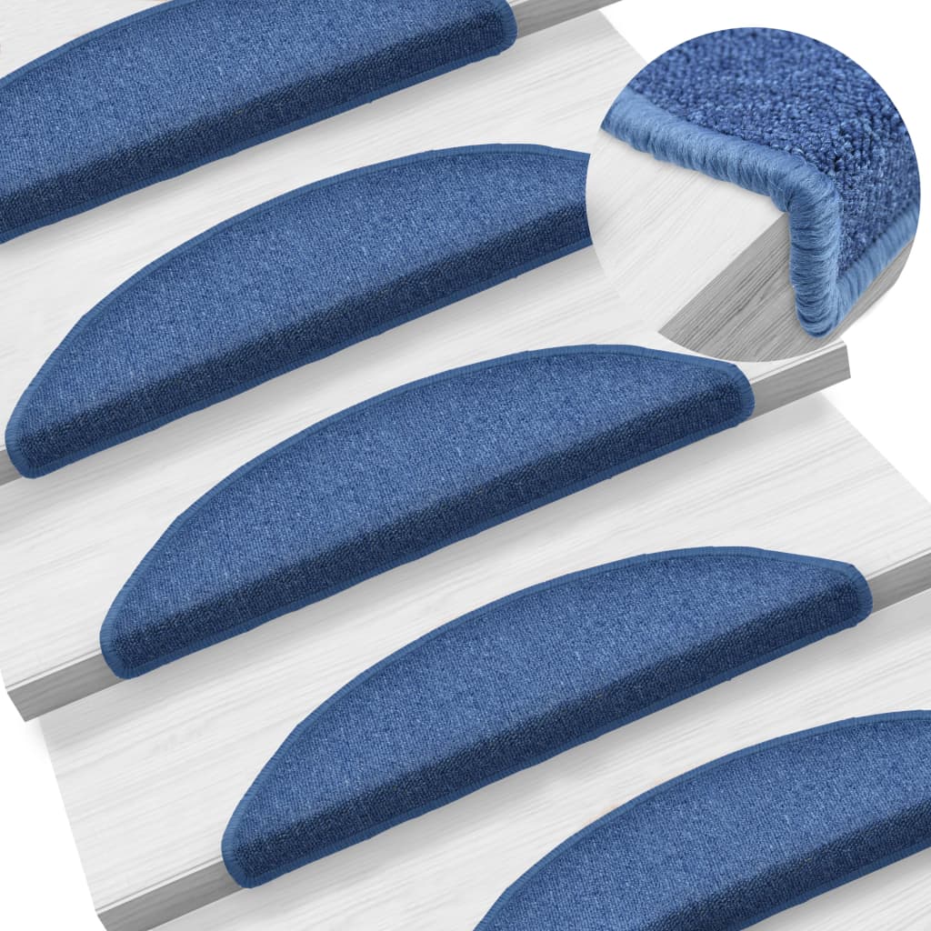 Tapetes de escada 10 peças 56x17x3 cm azul semicircular