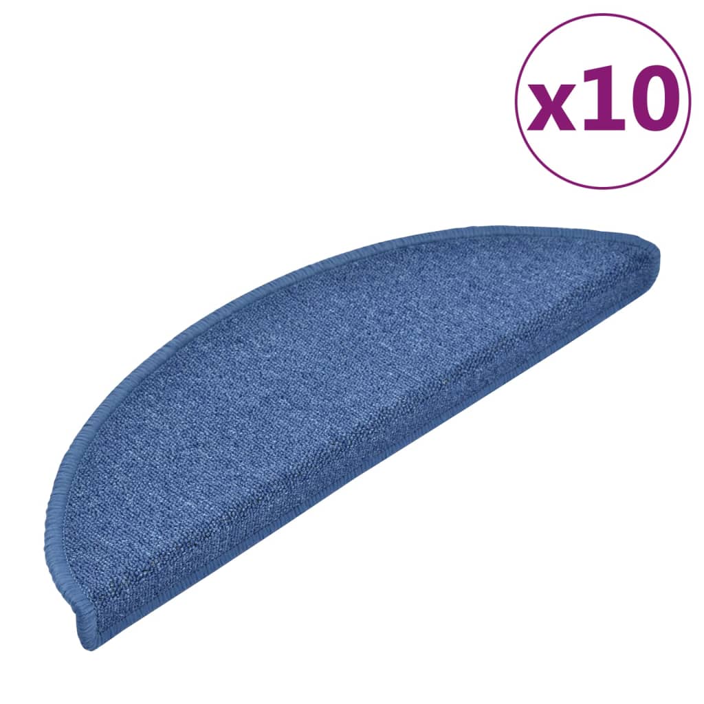 Tapetes de escada 10 peças 56x17x3 cm azul semicircular