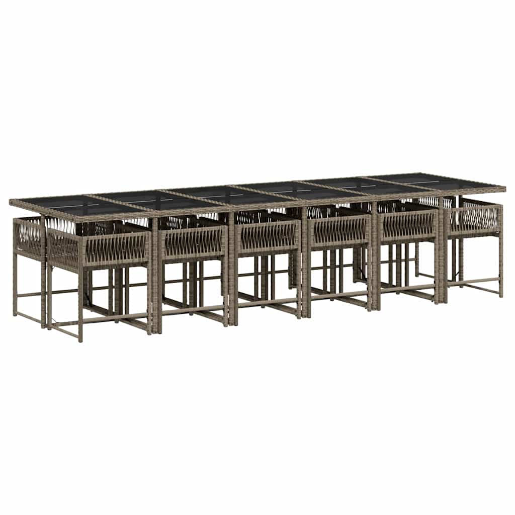 13 Pcs conjunto jantar p/ jardim c/ almofadões vime PE cinzento
