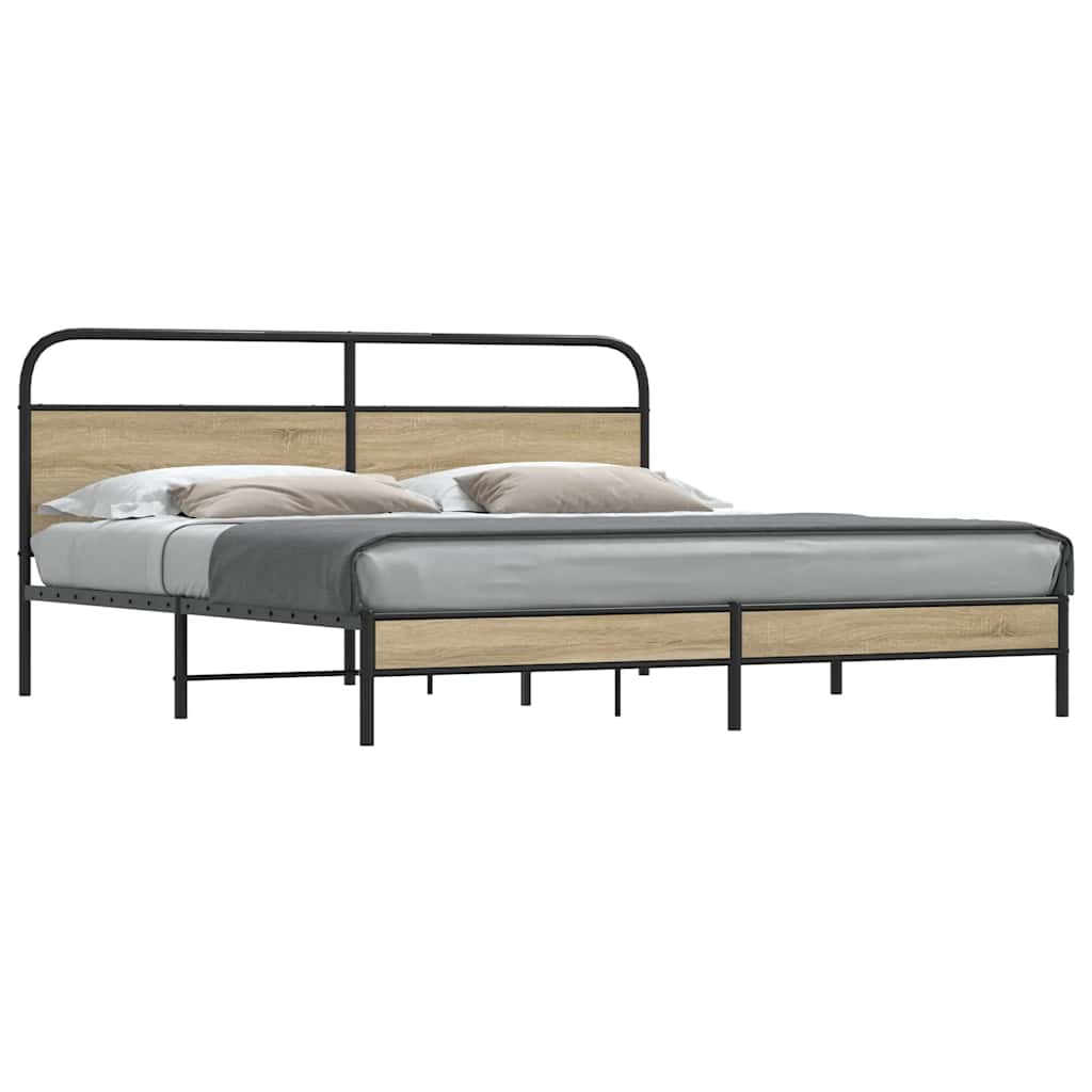 Estrutura de cama sem colchão 183x213cm metal carvalho fumado