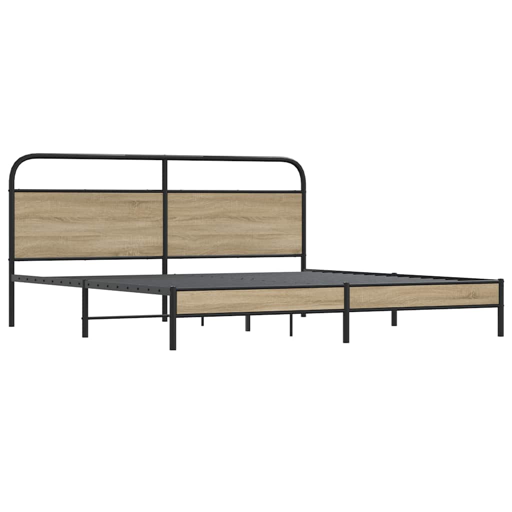 Estrutura de cama sem colchão 183x213cm metal carvalho fumado