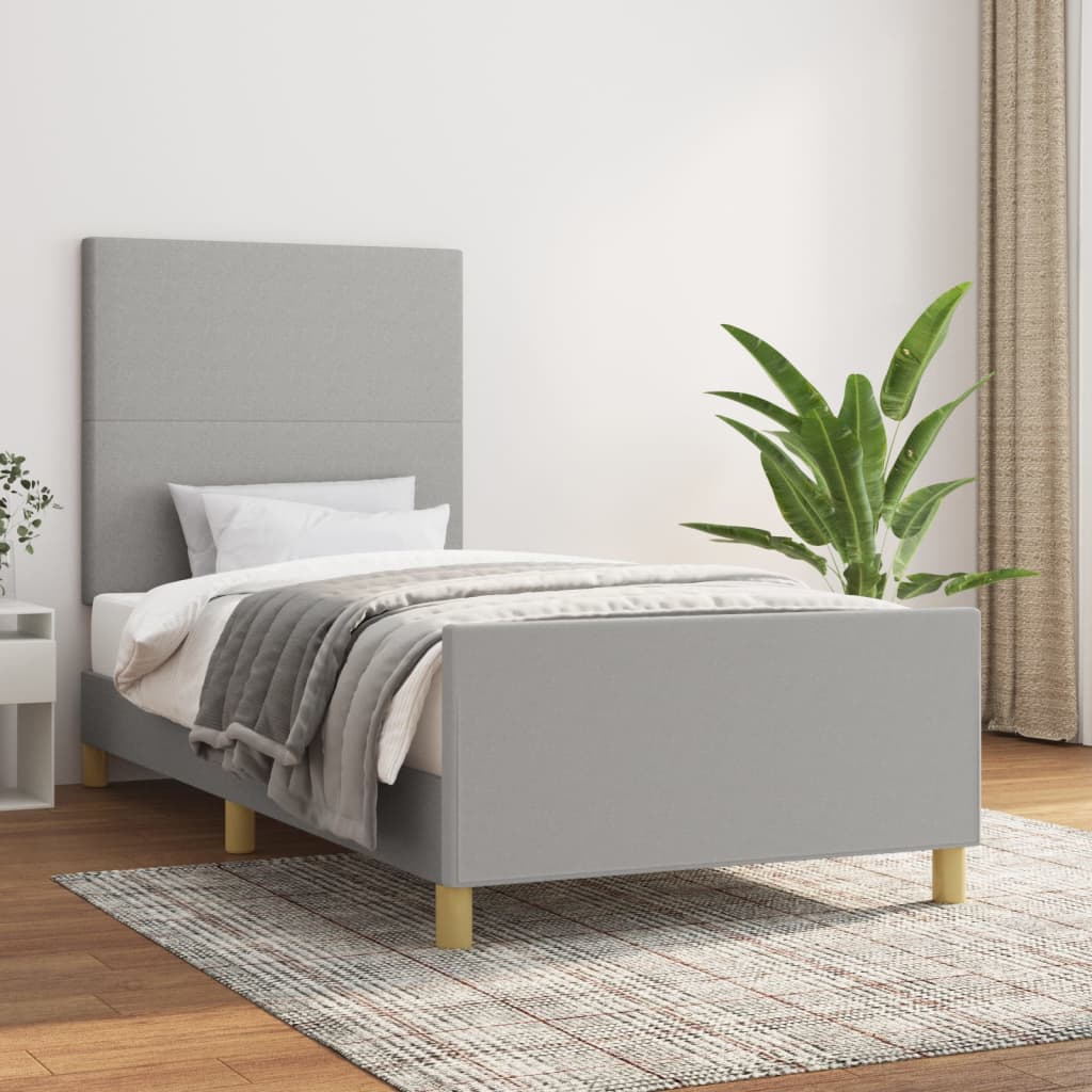 Estrutura de cama sem colchão 100x200 cm tecido cinzento-claro