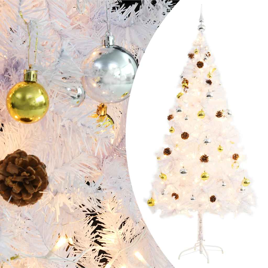 Árvore de natal artificial pré-iluminada enfeites 180cm branco