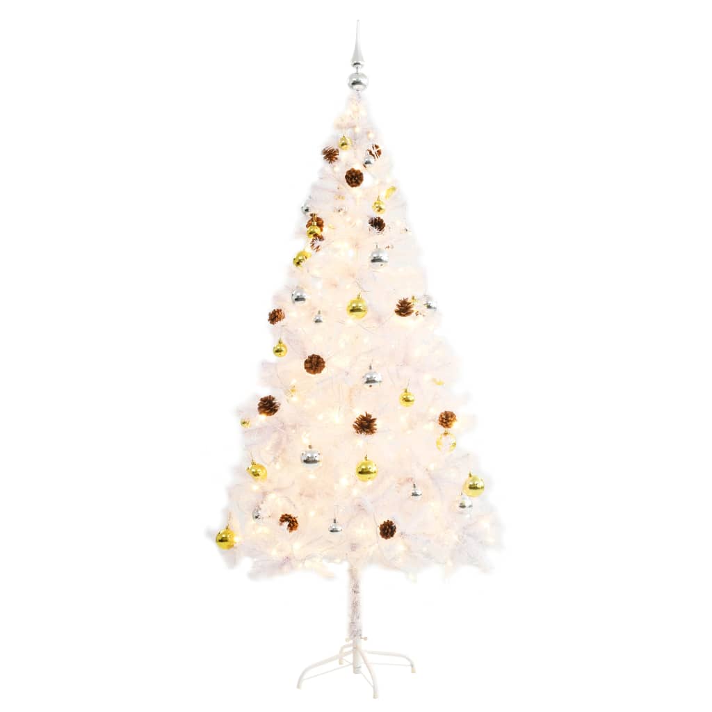 Árvore de natal artificial pré-iluminada enfeites 180cm branco