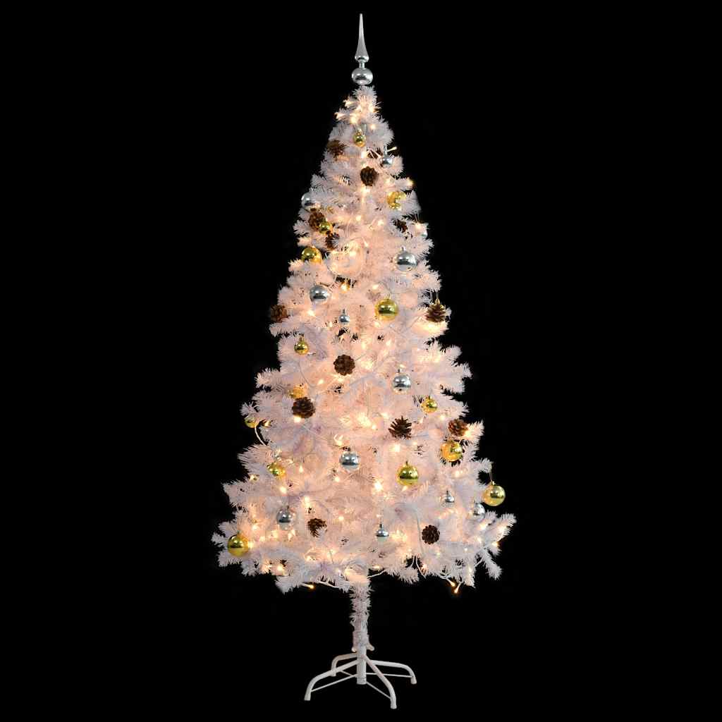 Árvore de natal artificial pré-iluminada enfeites 180cm branco