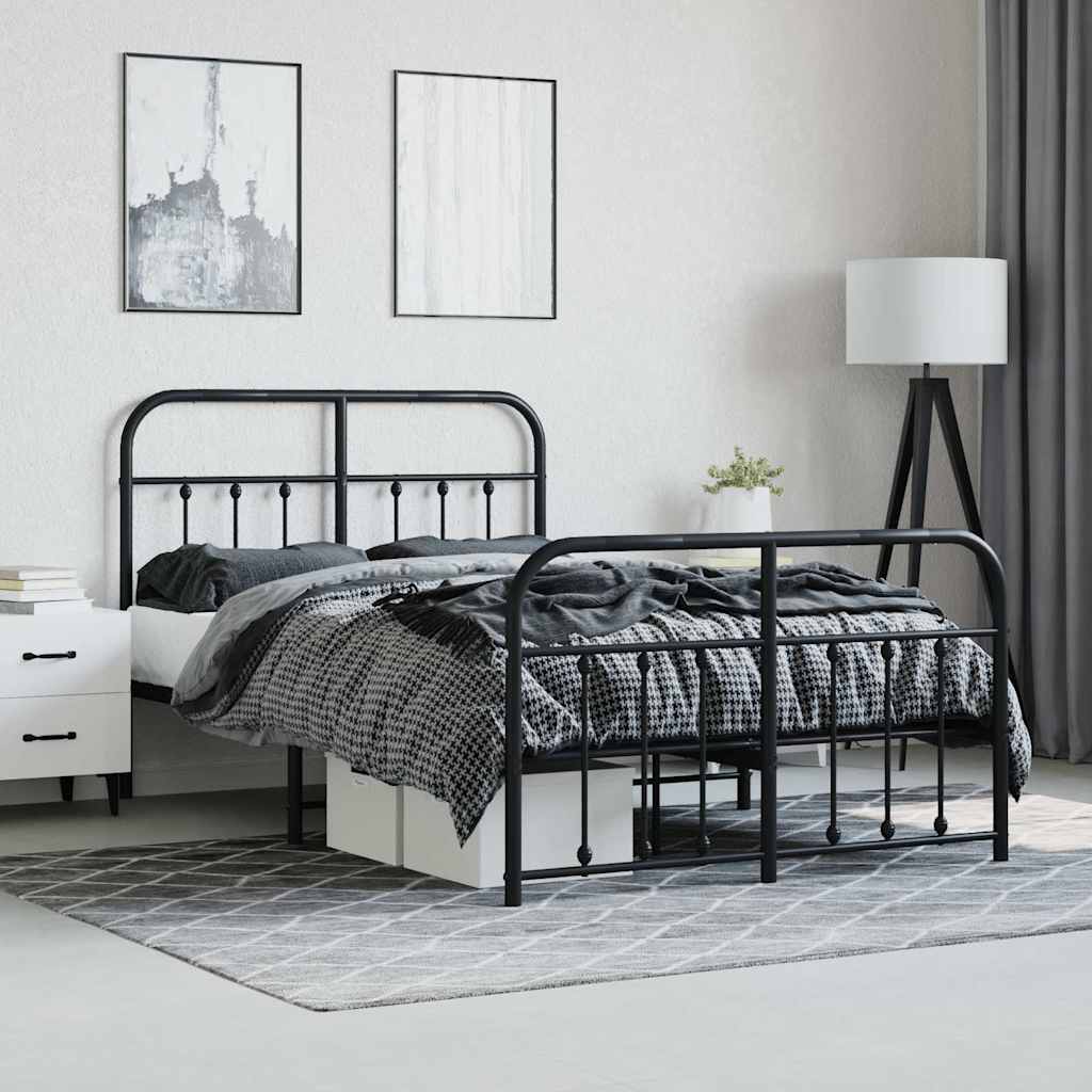 Estrutura de cama com cabeceira e pés 120x190 cm metal preto