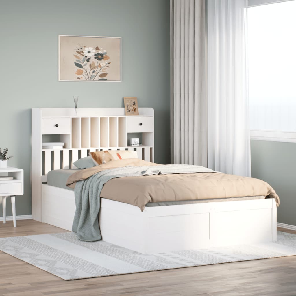 Cama sem colchão 135x190 cm madeira de pinho maciça branco