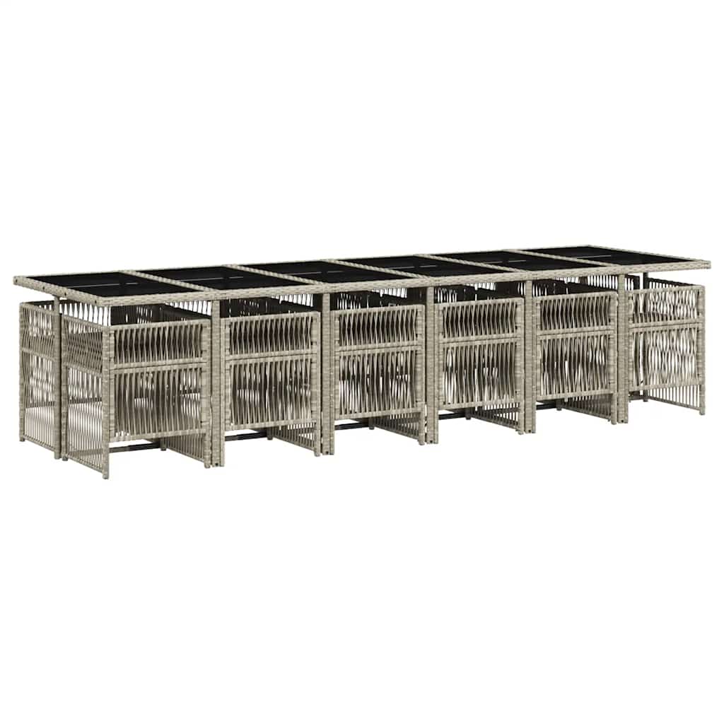 13 Pcs conj. jantar jardim c/ almofadões vime PE cinzento-claro