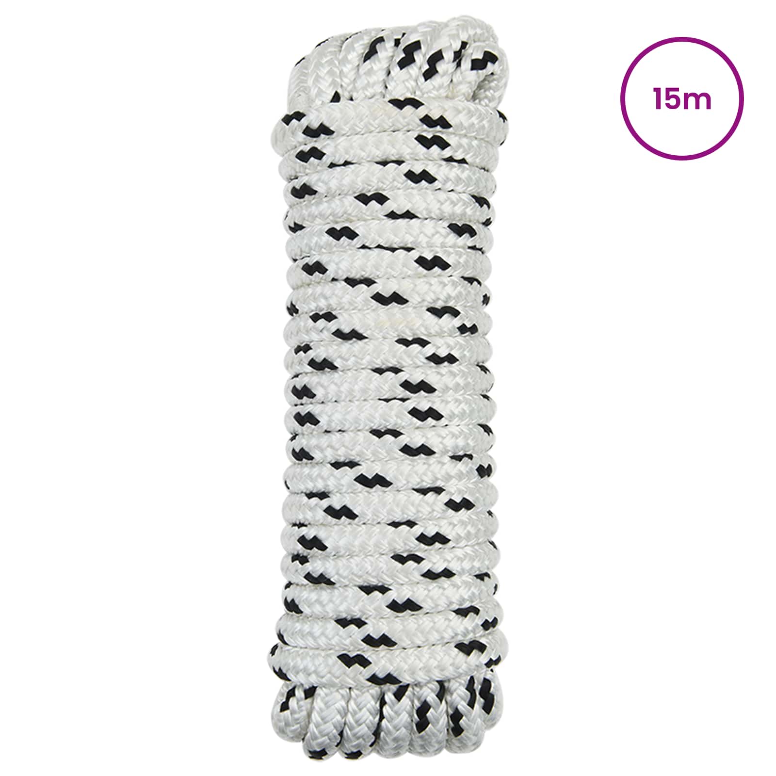 Corda de barco 2 mm 15 m branco e preto poliéster