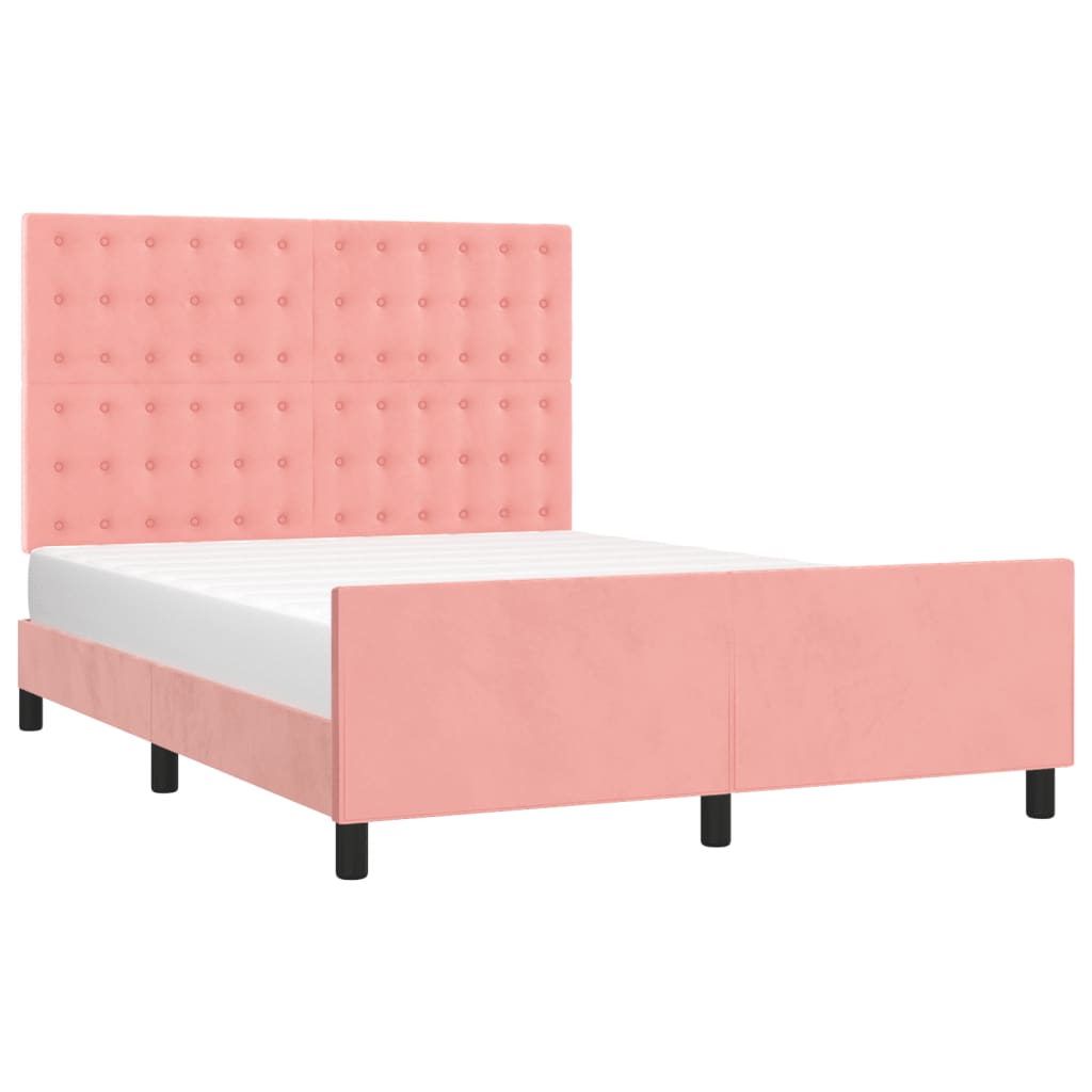 Estrutura de cama c/ cabeceira 140x200 cm veludo rosa