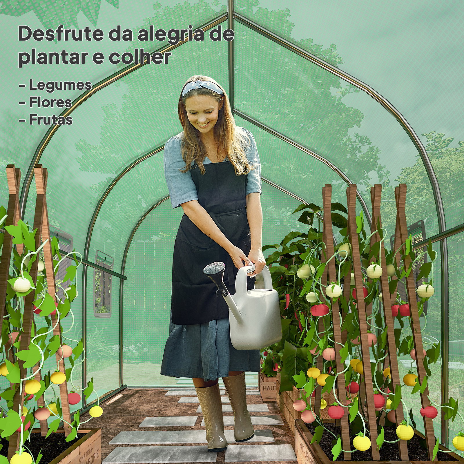 Estufa tipo Túnel 3x2x2 m Estufa de Exterior com 6 Janelas de Malha e Porta Estufa de Cultivos para Pátio Jardim Verde
