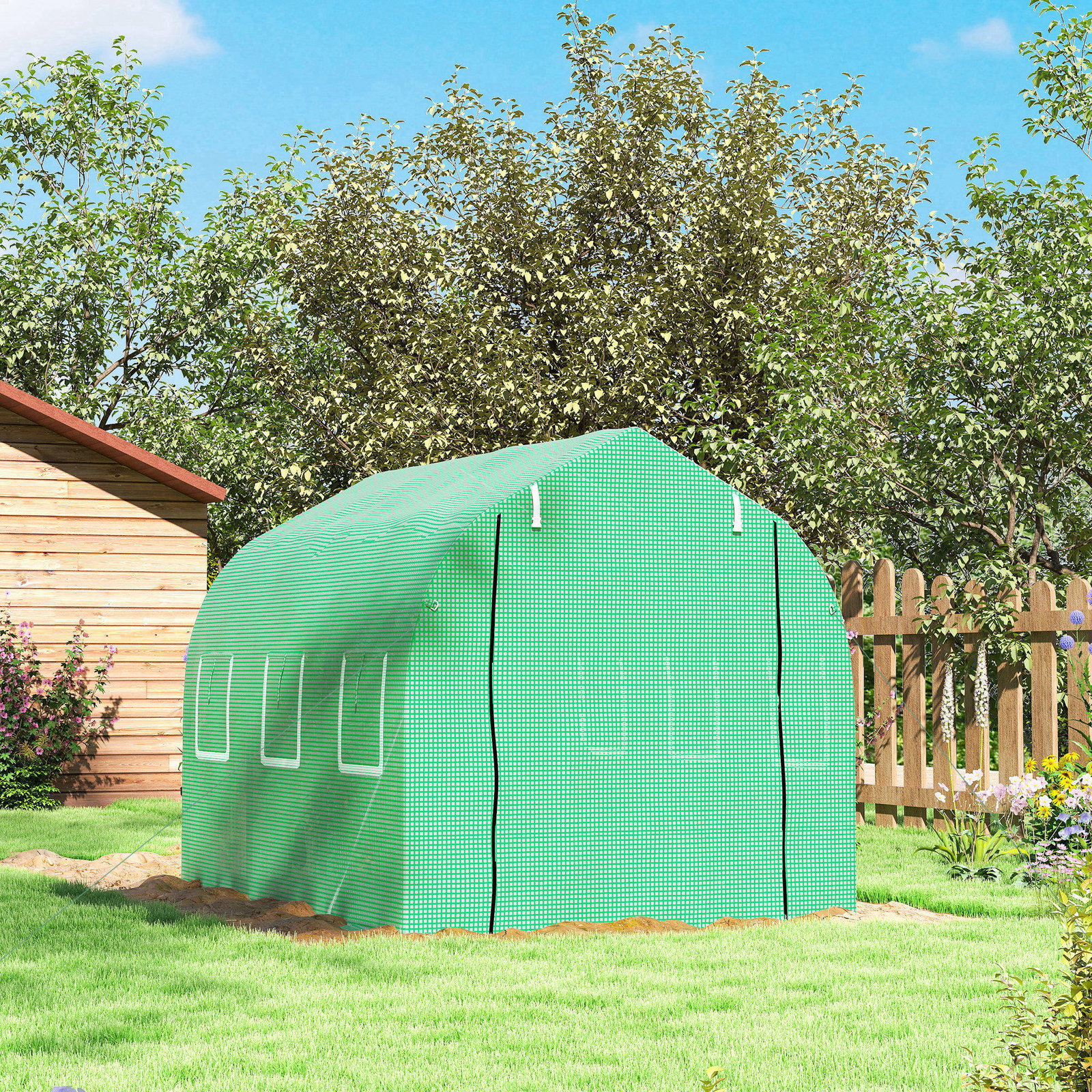 Estufa tipo Túnel 3x2x2 m Estufa de Exterior com 6 Janelas de Malha e Porta Estufa de Cultivos para Pátio Jardim Verde
