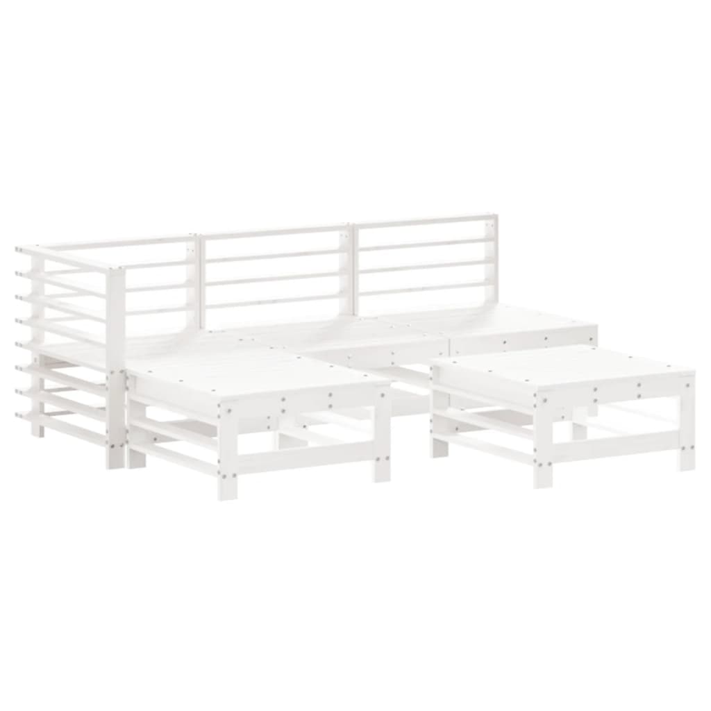 5Pcs conjunto lounge jardim c/ almofadões madeira maciça branco
