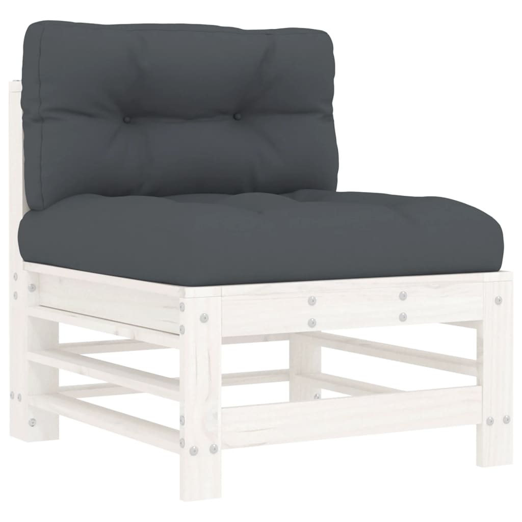 5Pcs conjunto lounge jardim c/ almofadões madeira maciça branco