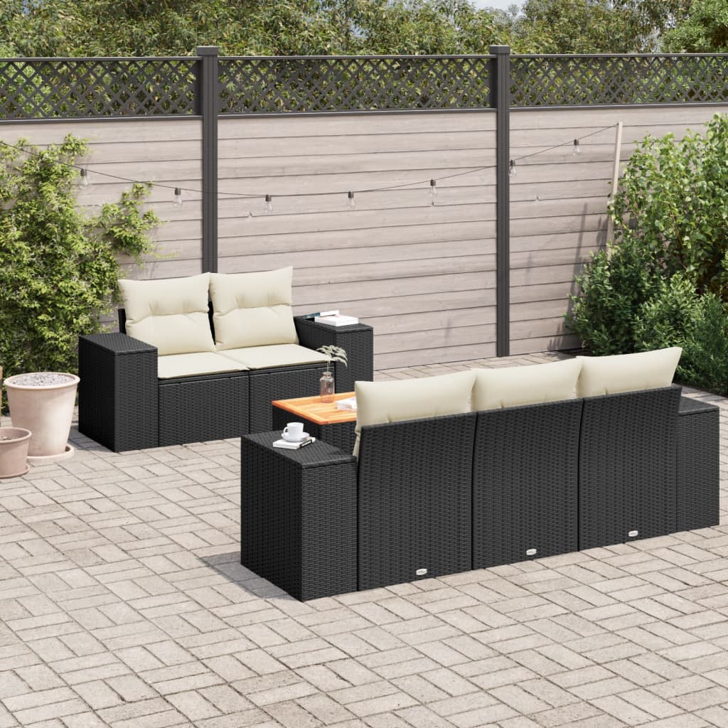 6 Pcs conjunto sofás de jardim c/ almofadões vime PE preto