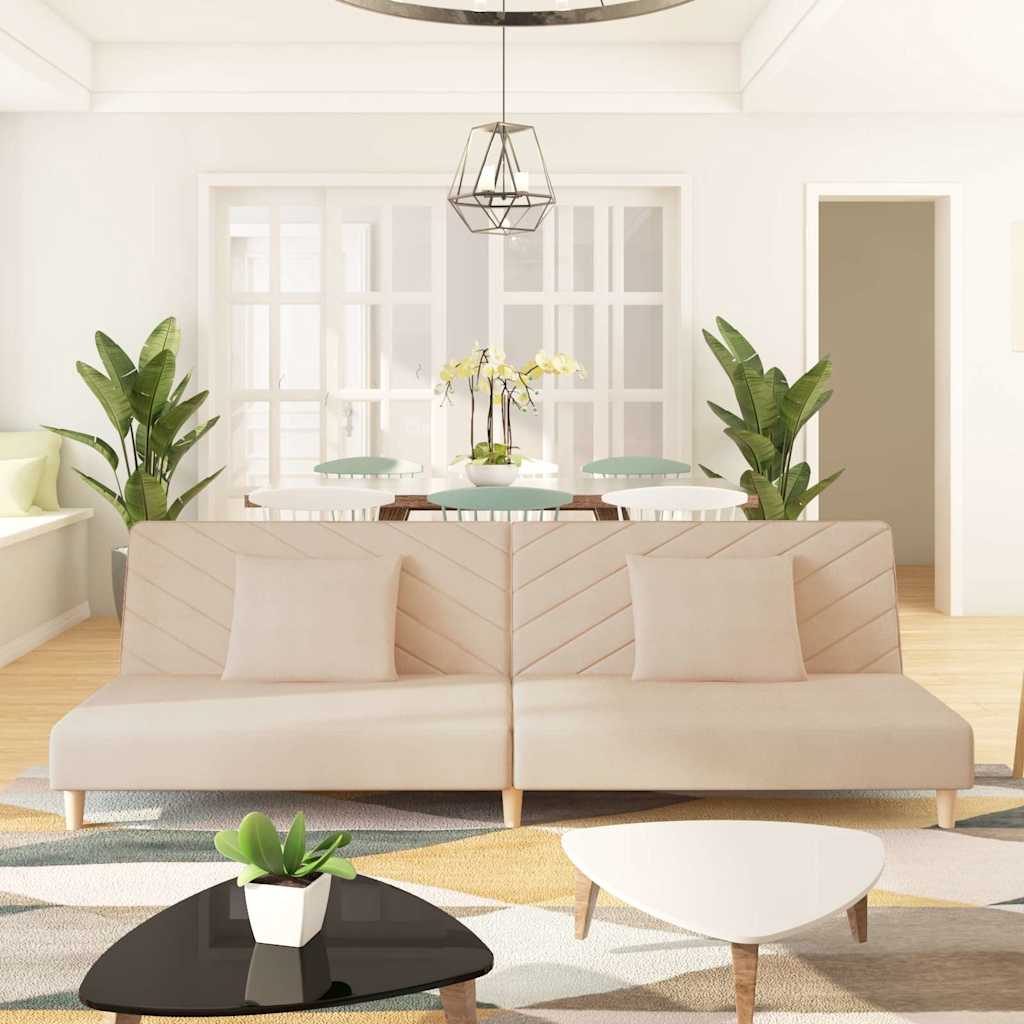 Sofá-cama 2 lugares com duas almofadas tecido cor creme