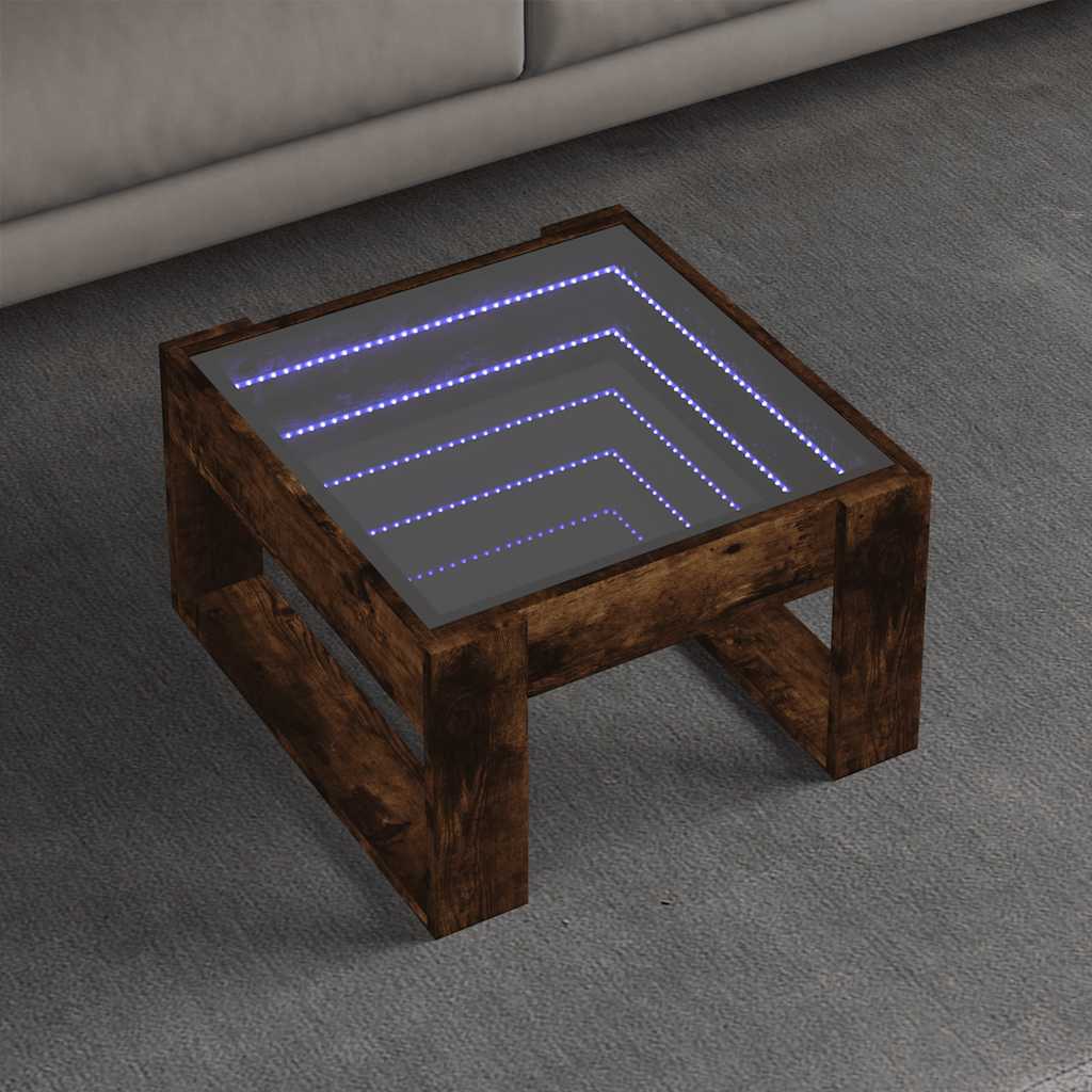 Mesa de centro luzes LED infinity 50x53x30 cm carvalho fumado