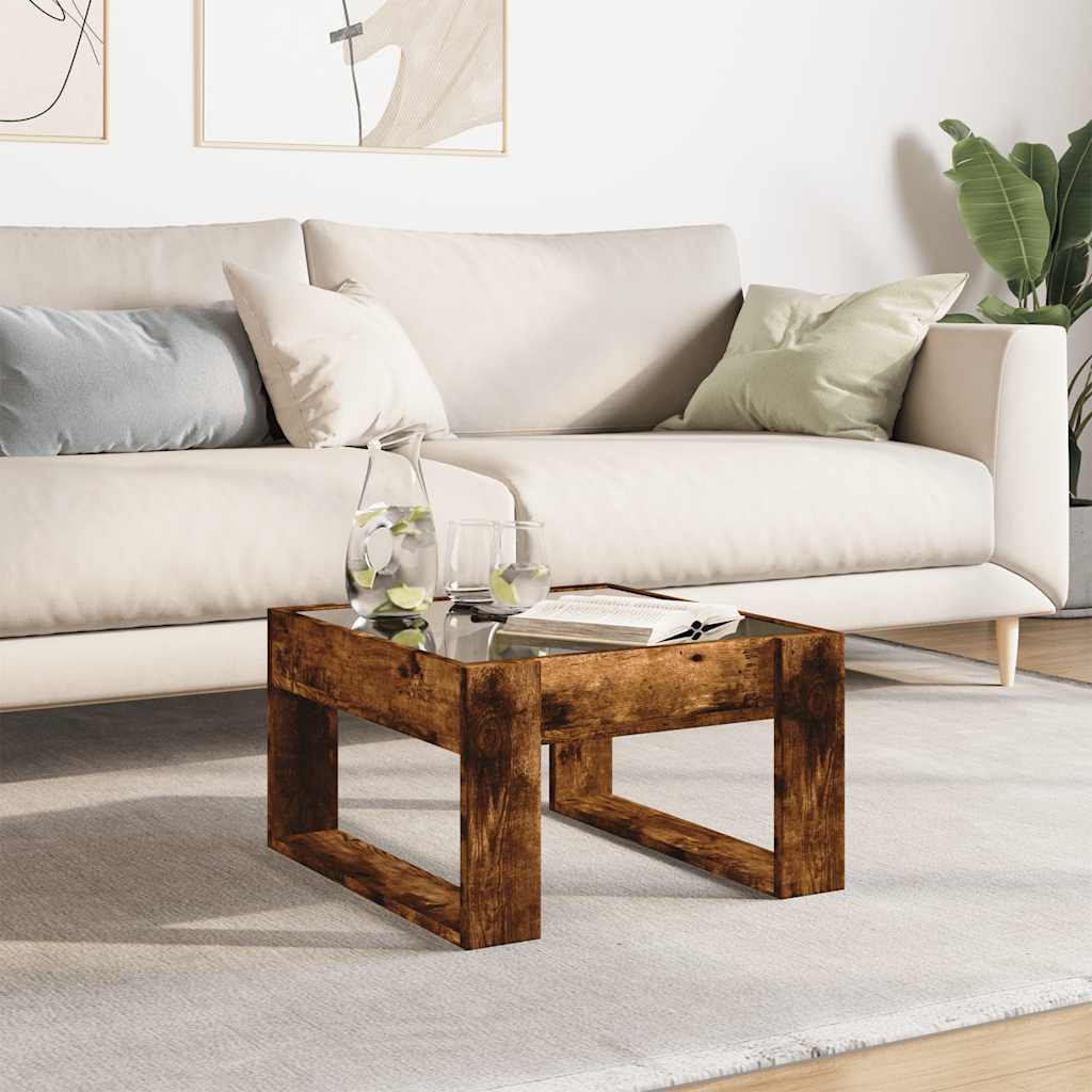 Mesa de centro luzes LED infinity 50x53x30 cm carvalho fumado