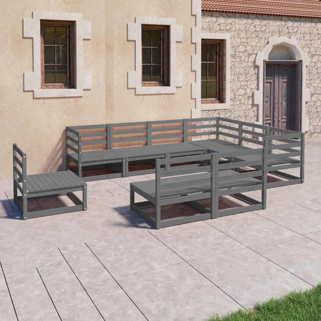 9 Pcs conjunto lounge de jardim pinho sólido cinzento