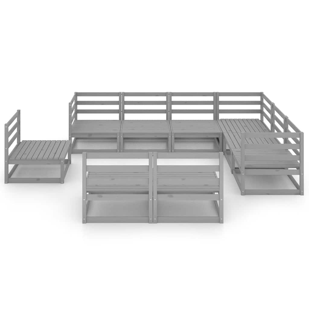 9 Pcs conjunto lounge de jardim pinho sólido cinzento