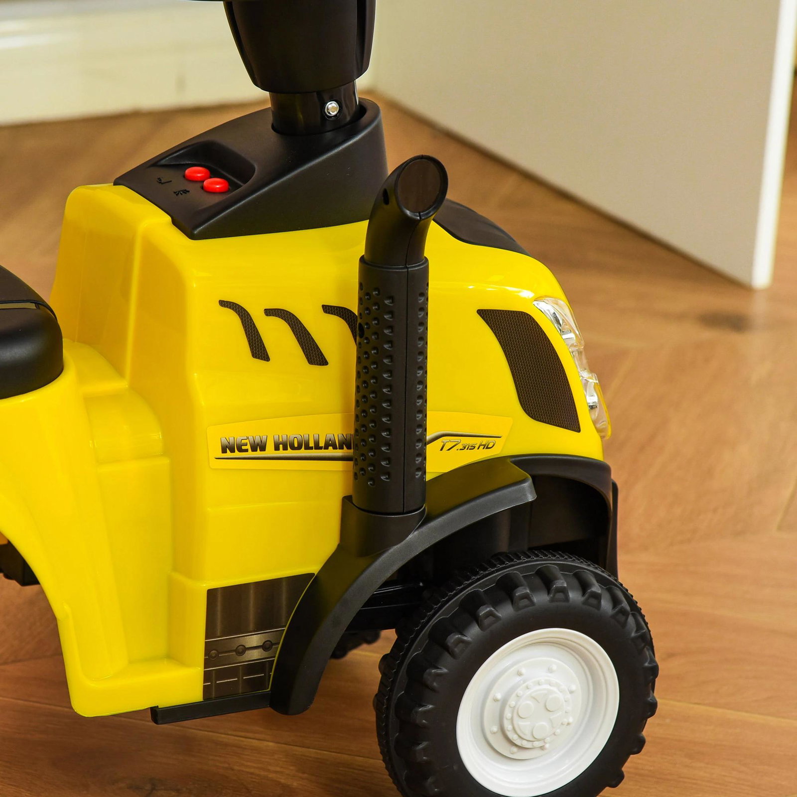 Trator para Crianças de 12-36 Meses com Reboque Removível Carro Andador com Buzina Farol Pá e Ancinho Carga 25kg 91x29x44cm Amar
