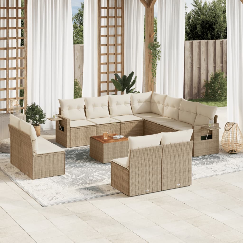 12 Pcs conjunto de sofás p/ jardim com almofadões vime PE bege