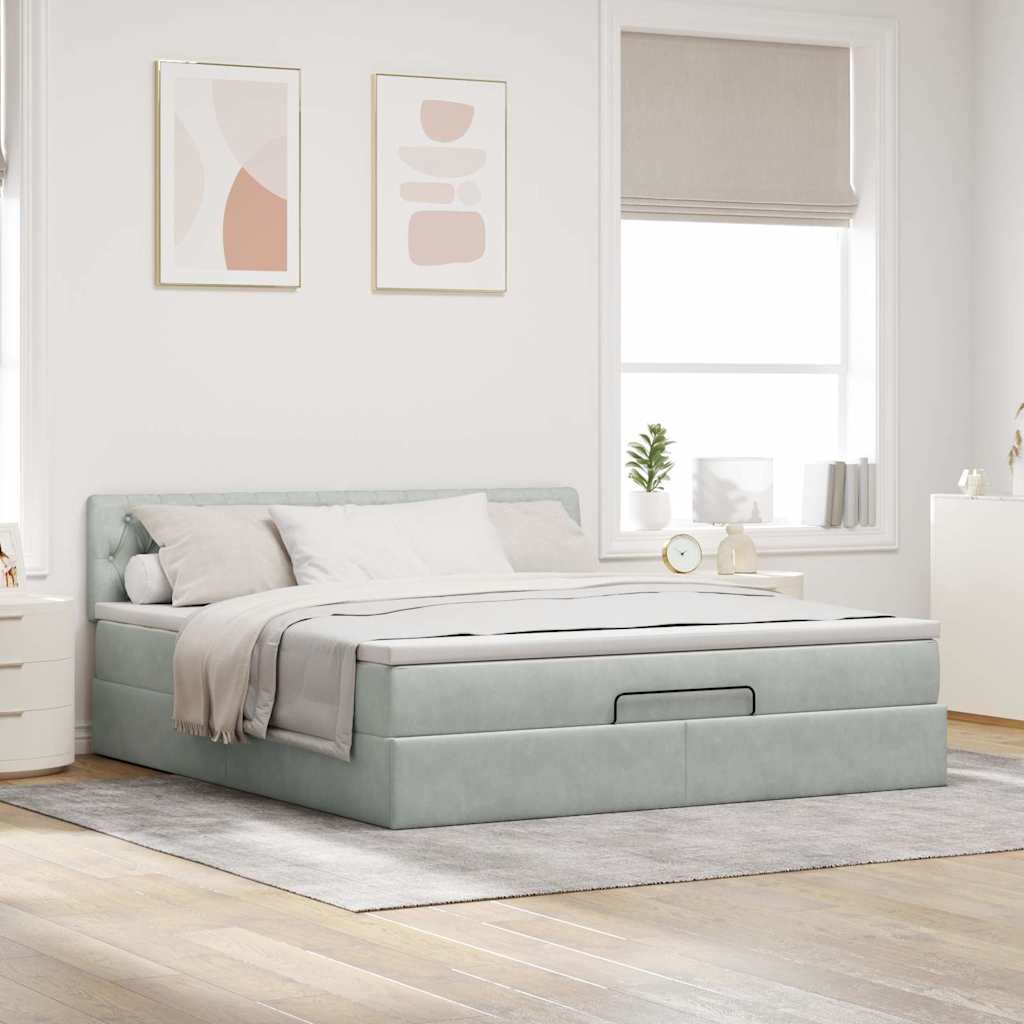 Estrutura de cama otomana com colchão 180x200 cm cinzento claro