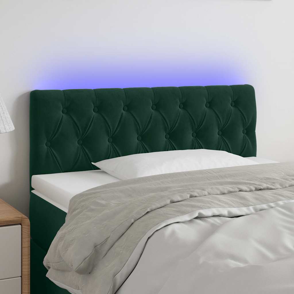 Cabeceira de cama c/luzes LED veludo 100x7x78/88cm verde-escuro