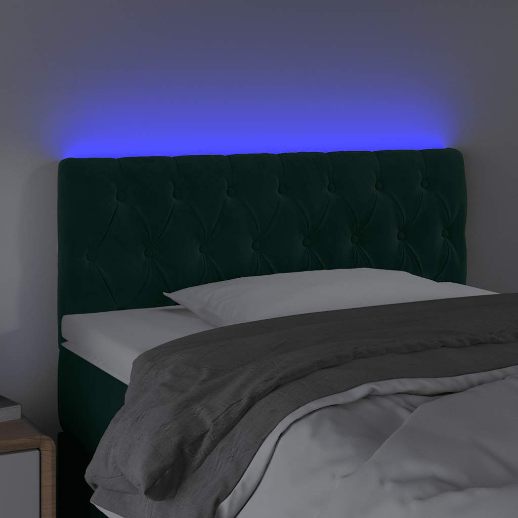 Cabeceira de cama c/luzes LED veludo 100x7x78/88cm verde-escuro
