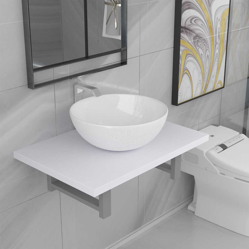 Conjunto de móveis de casa banho 2 peças cerâmica branco