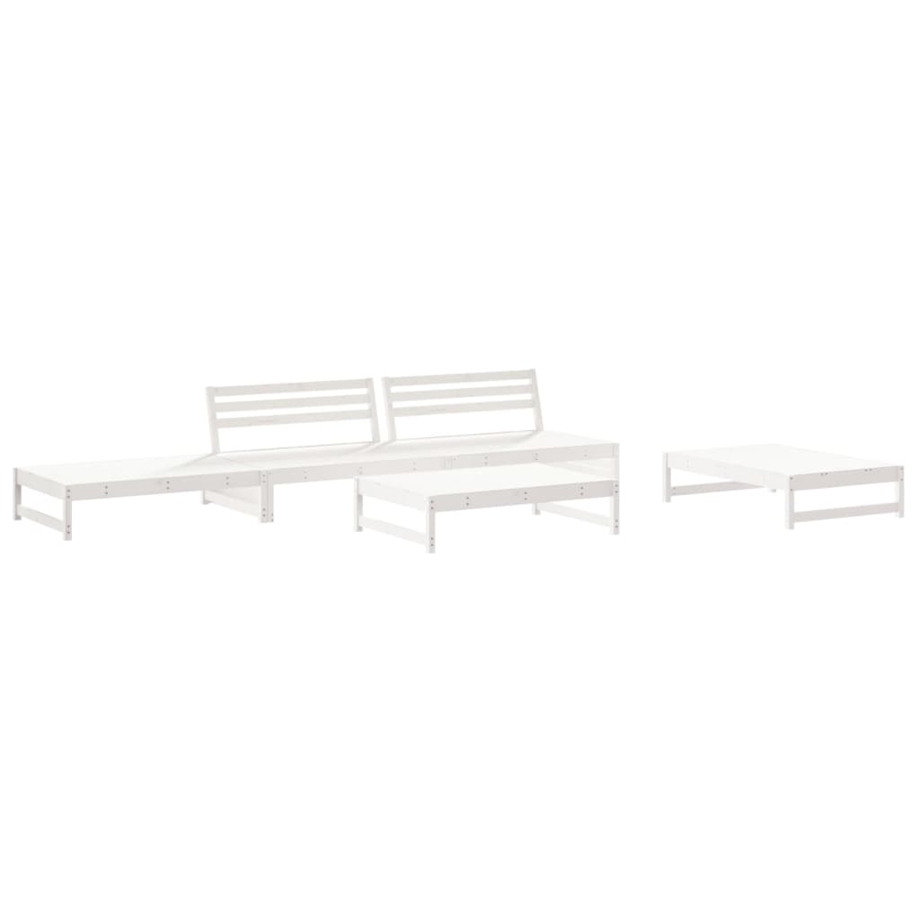 6Pcs conjunto lounge jardim c/ almofadões madeira maciça branco