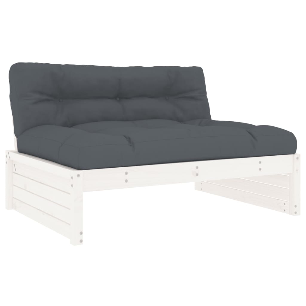 6Pcs conjunto lounge jardim c/ almofadões madeira maciça branco