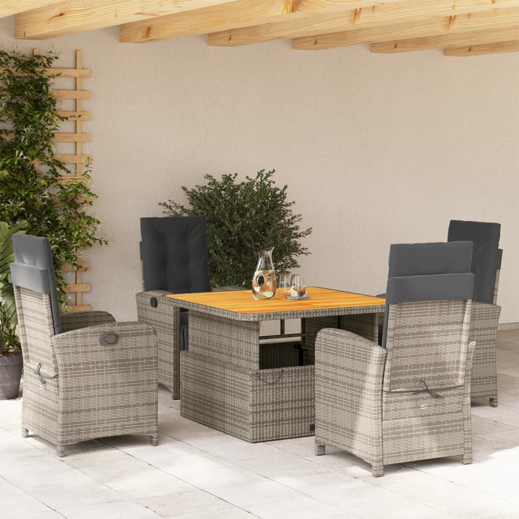 5 Pcs conjunto de jantar p/ jardim c/ almofadões vime PE cinza