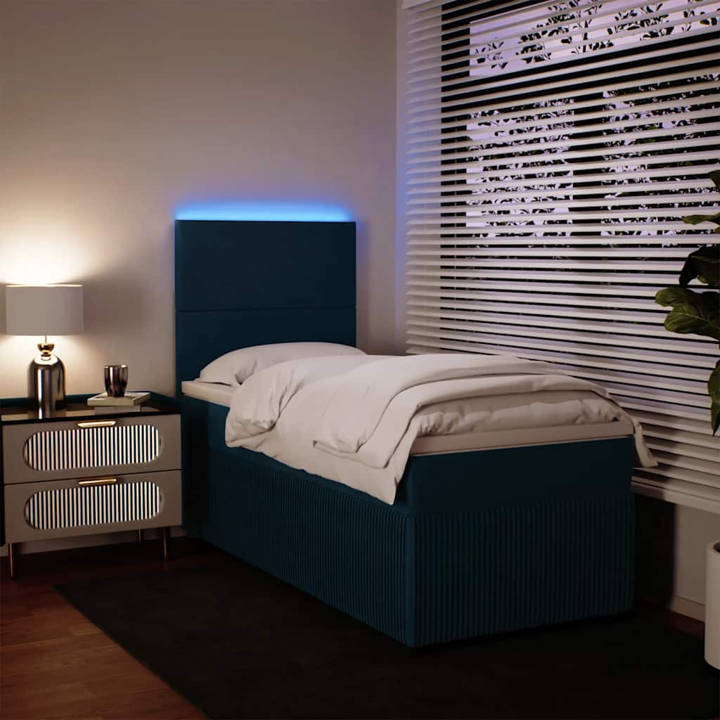Cama boxspring com colchão 90x200 cm veludo azul