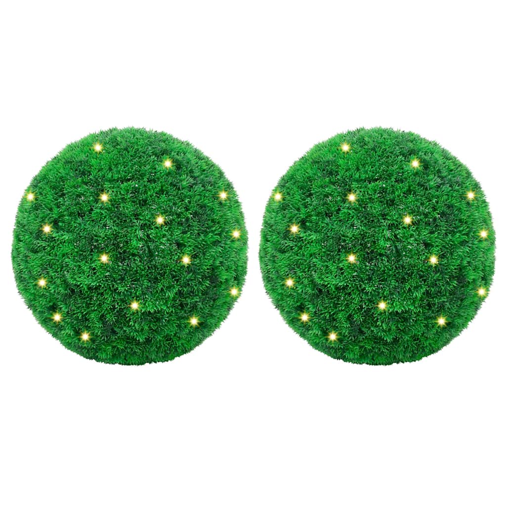 Bolas artificiais de buxo com luzes LED 2 pcs verde 27 cm