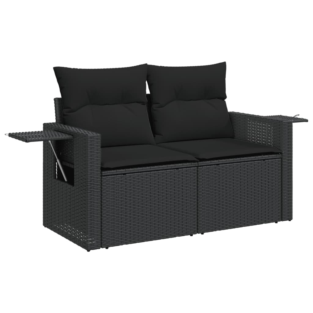 10 Pcs conjunto sofás de jardim c/ almofadões vime PE preto