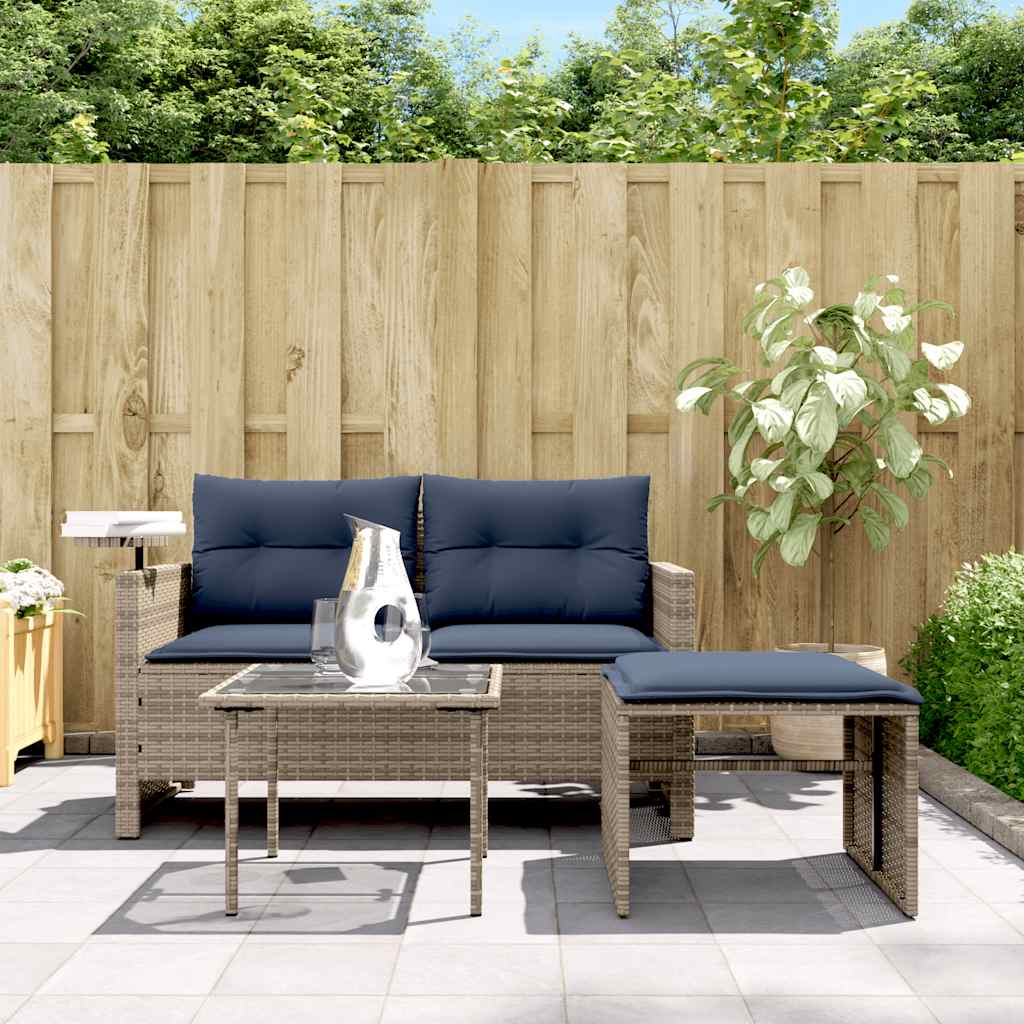 Conjunto de sofá de jardim de 3 peças com almofadas em rattan sintético cinza