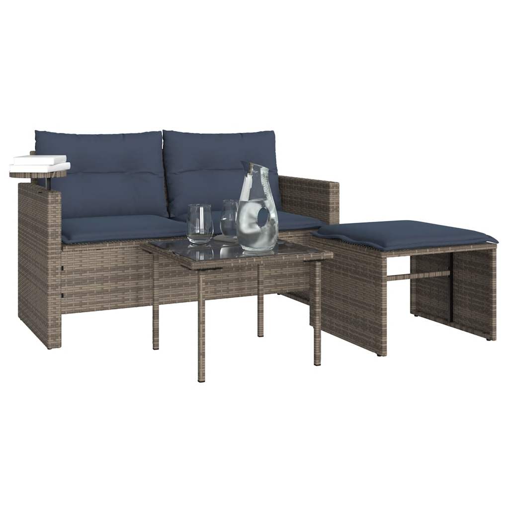 Conjunto de sofá de jardim de 3 peças com almofadas em rattan sintético cinza