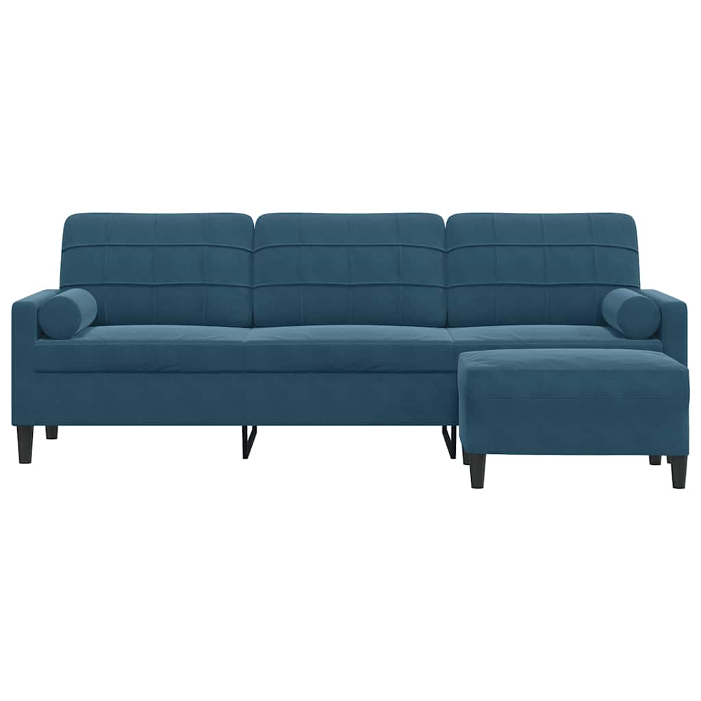 Sofá de 3 lugares com apoio de pés 210 cm veludo azul
