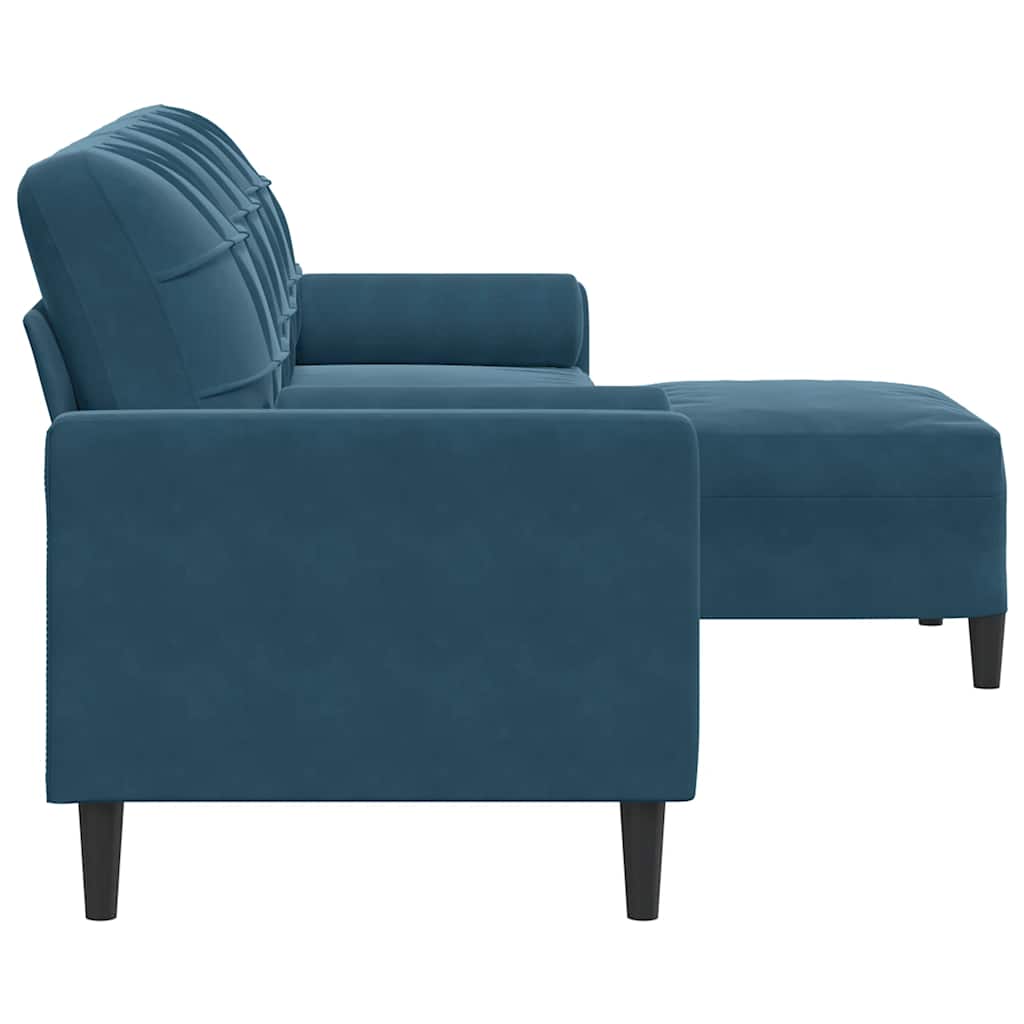 Sofá de 3 lugares com apoio de pés 210 cm veludo azul