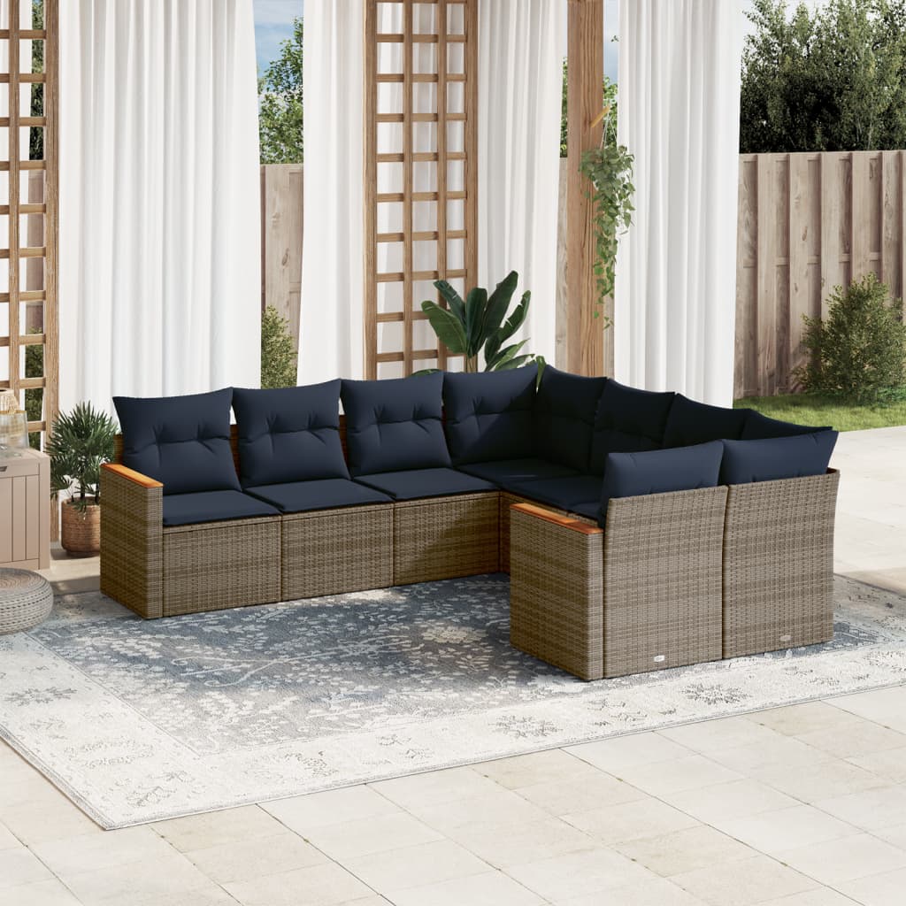 Conjunto de sofá de jardim com 8 peças e almofadas em rattan sintético cinza