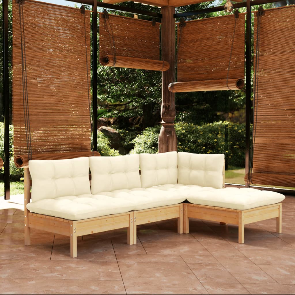 4 Pcs conjunto lounge jardim c/ almofadões cor creme pinho