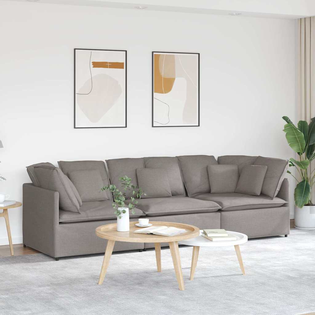 Sofá modular com almofadas tecido castanho-acinzentado