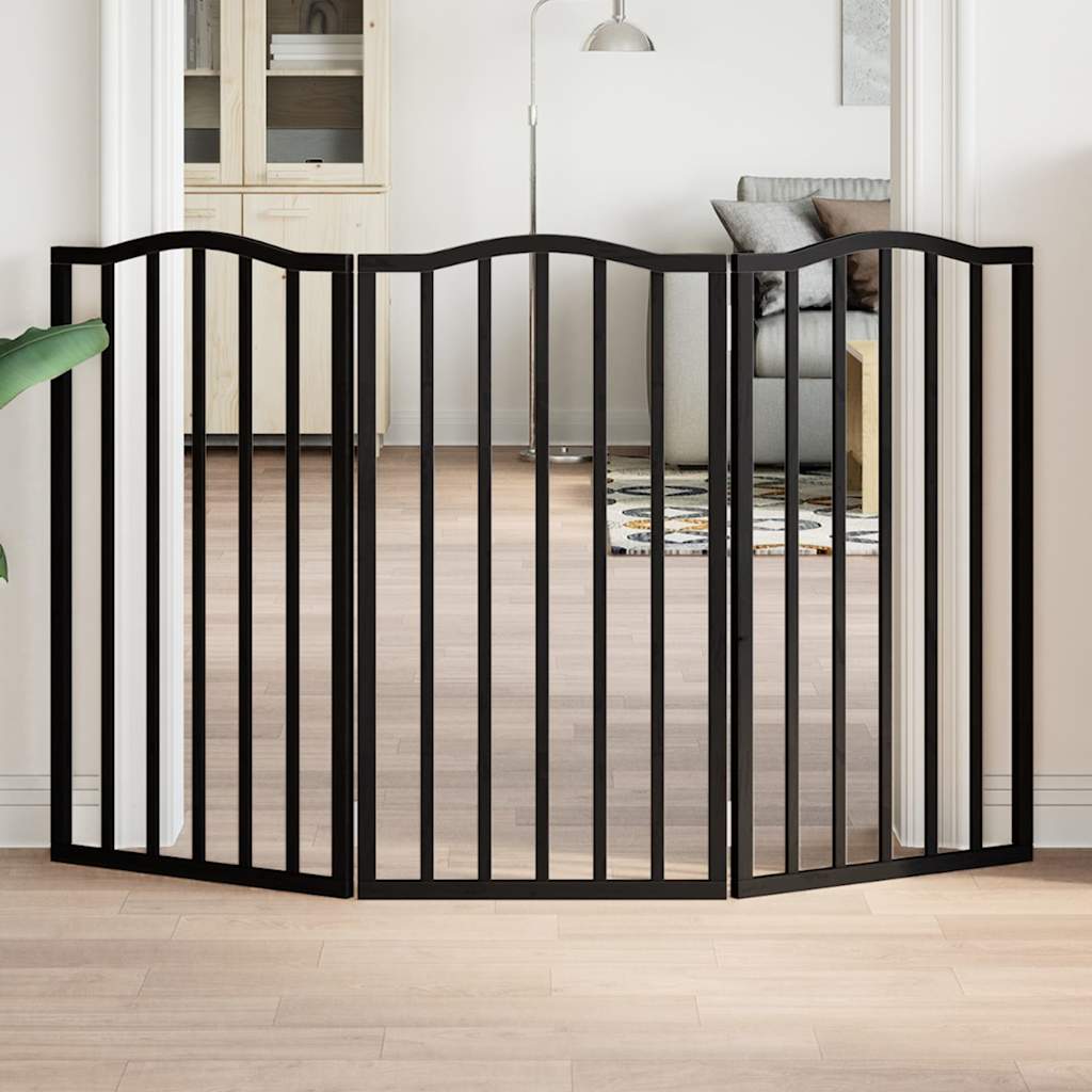 Portão para cães dobrável 3 painéis 150 cm álamo preto